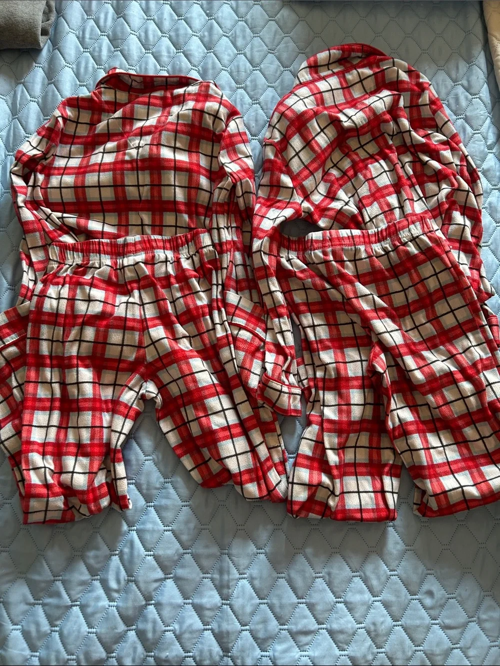 (2sets) Red and White Plaid Kids Pajama Set - Cozy Flannel Two-Piece